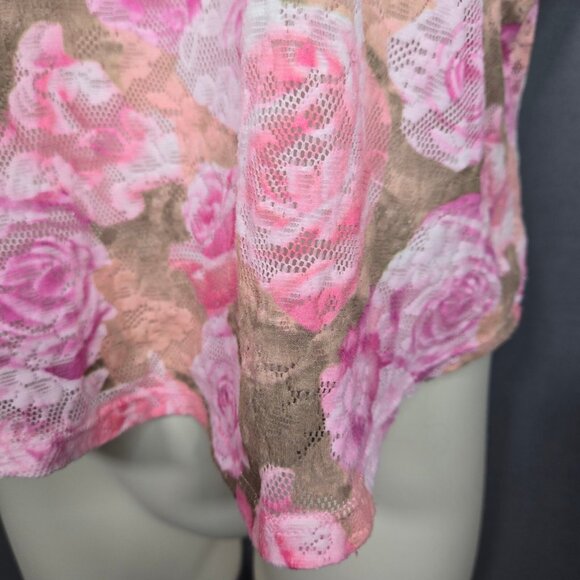 Vintage 90s Sleeveless Lace mesh Lingerie Top Womens Size 3X Pink Rose Print - Picture 4 of 8